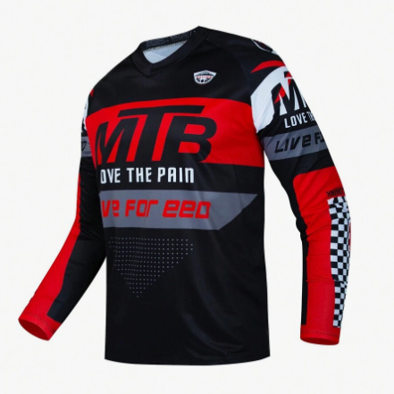 MTB Print Color Block Men's Trendy Stretch Long Sleeve V-Neck Cycling Jersey For Spring Fall Outdoor Activity