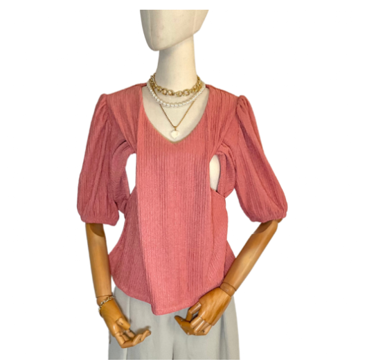 Nursing Blouse Puff Sleeve Plain Bark Nursing Top Breastfeeding Blouse Nursing wear Baptismal Outfit NB7