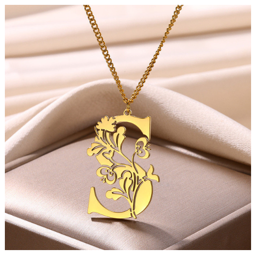 Beauty Flower A-Z Letter Necklaces for Women Men Stainless Steels Flower Initial Pendant Necklace S