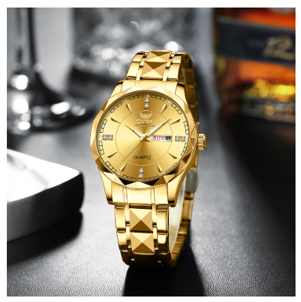 OPK Watch For Men Waterproof With Box Original Stainless Steel Luxury Business Luminous Quartz Watch GOLD DIAL GOLD STRAP