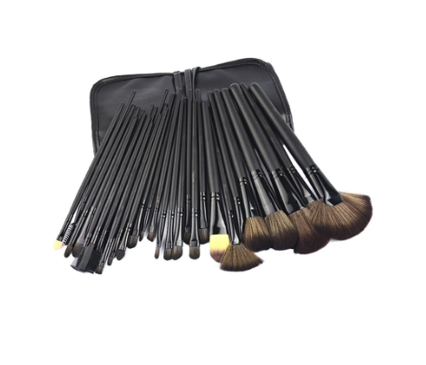 Lamuseland Facial Makeup Brush Kit Brushes Tools Set With Black Leather Case 32 Pcs