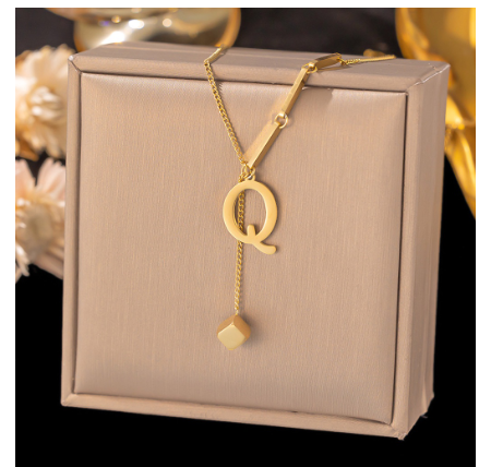 Vnox Letter Pendant Long Necklace for Women Girl,18K Gold Stainless Steel Hypoallergenic A-Z Initial Name Necklace Gift Q