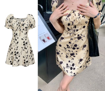 Lovito Women Bow Front Ruched Dress L68ED344 Multi-Color