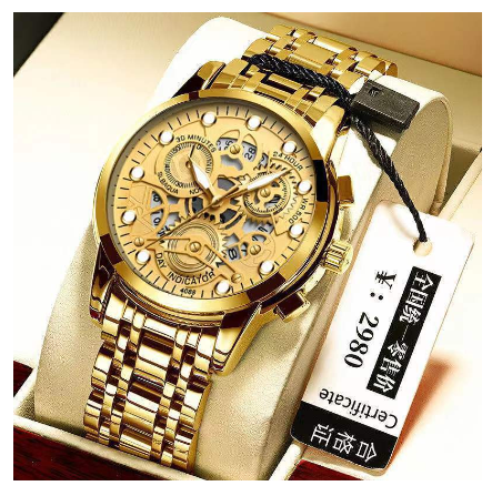 SENO Luxury 2022 New Men's Watch Hollow Multi-function Quartz Men's Wristwatch Stainless Steel Waterproof Luminous Watch ALL GOLD