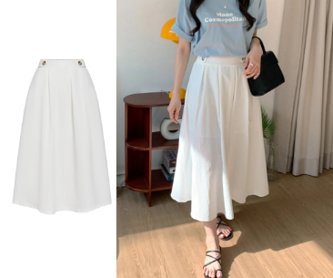 Lovito Women Casual Plain Pleated Button Skirts L65ED073 White