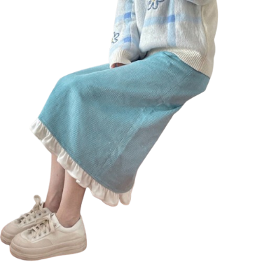 Lovito Women Casual Plain Ruffle Skirts LNA30132 (Blue)