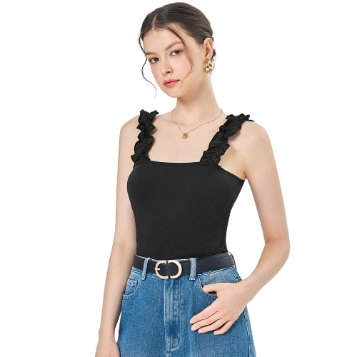 Lovito Women Ruffle Tank Tops L68ED250 (Black)