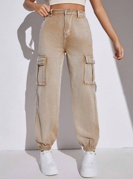 SHEIN Teen Girl's Casual High-Waisted Loose Fit Denim Jogger Pants