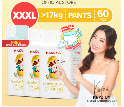 MAKUKU Comfort Fit Pull Up Pants, Soft and Breathable Baby Diaper Large XL XXL XXXL Pack of 3