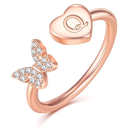 26 English letters Diamond ring Women's adjustable opening copper ring Jewelry Q