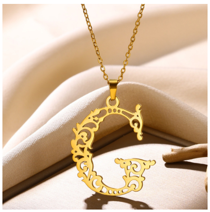 Initial Necklace for Women Men Girls Boys Gothic 18K Gold Plated 26 Letters Pendant Necklace Chain with Extension G