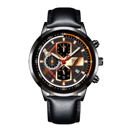 Luxury Gold Mens Quartz Business Wacthes Mens Stainless Steel Original Water Proof Analog Wristwatch Men Watch Relo Ng Kalalakihan LEATHER BLACK ROSEGOLD