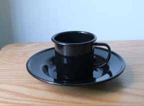 Minimalist Style Black Dinner Plate Water Cup Curling Enamel Snack Flat Cake Salad Disc Dish Blackened Camping Tableware Set Outdoor