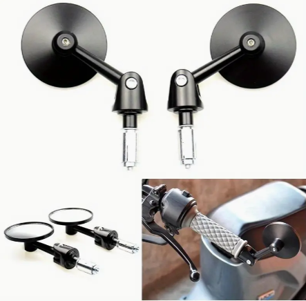 1Pair Motorcycle Bar End Mirrors Motorbike Round Universal Handlebar Rear View, Adjustable 360 Degree Rotatable Rearview Mirrors