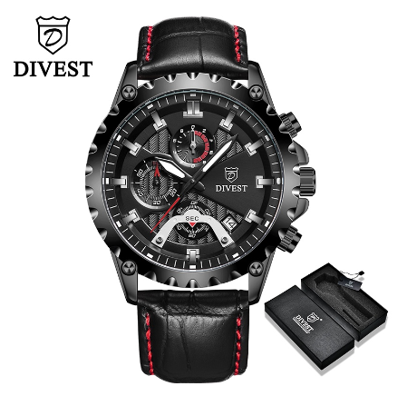 DIVEST Men's Watches Original Brand Luxury Casual Fashion Quartz Chronograph Men Watch Male Military Waterproof 9031 ALL BLACK