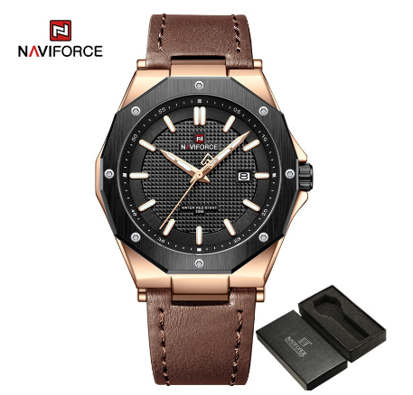 Naviforce Men's Fashion Golden Quartz Waterproof Military Wrist Watch BLACK BROWN