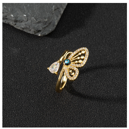 Copper Zircon Enamel Drop Oil Ring Female Evil Eye Vintage Accessories Jewelry C