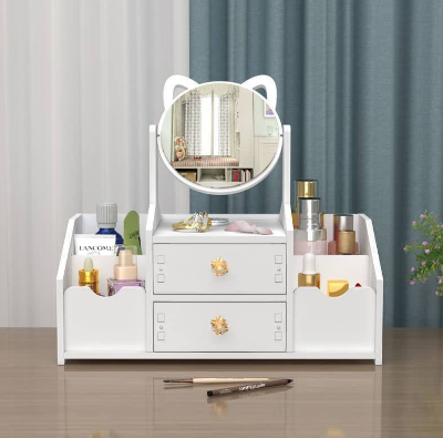 Storage Box Table Desk Rack Large Desktop Vanity Makeup Organizer With Mirror Jewelry Cosmetics