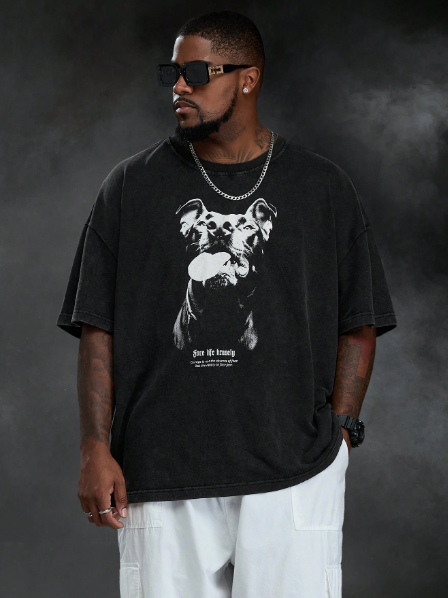 Manfinity ZONE917 Plus Size Men's Plus Size Round Neck Fleece T-Shirt