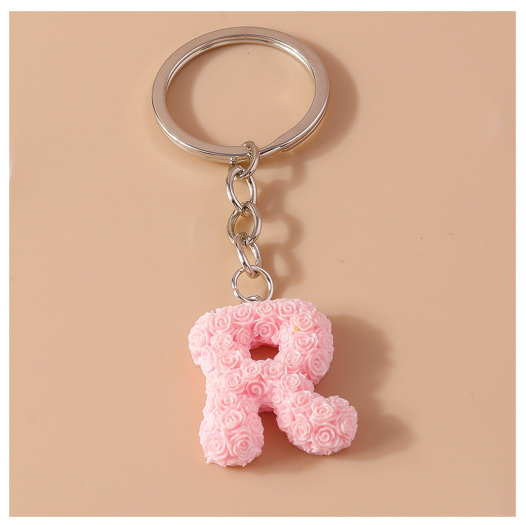 Fashion Rose 26 Letter Keychains Sweet Flower A-Z Alphabet Keyrings For Women Handbag Pendant Ornaments Jewelry Accessories R