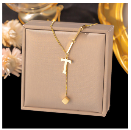 Vnox Letter Pendant Long Necklace for Women Girl,18K Gold Stainless Steel Hypoallergenic A-Z Initial Name Necklace Gift T