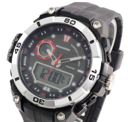 Black Rubber Strap Analog-Digital Watch MS