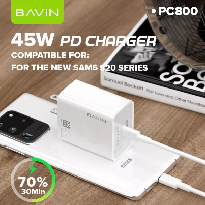BAVIN PC800 Intelligent 45W PD QC3.0 Fast Charging Charger Type-C Port w/ Type-C to Type-C Cable