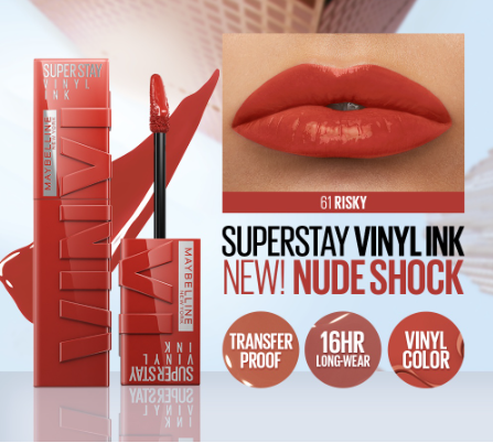 Maybelline Superstay Vinyl Ink Liquid Lipstick (Nude Shock, Long Lasting, Waterproof) Risky