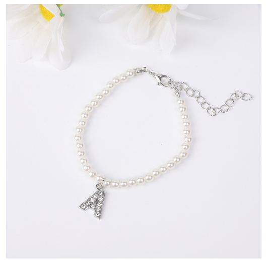 26 Letters Alphabet Initials Pearl Beaded Bracelet Bangle Women Jewelry Gift New