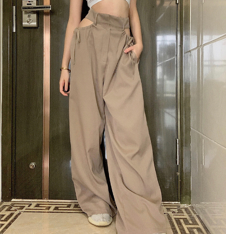 New Design Women Hollow Out Strap Sexy High Waist Loose Pants Dance Trousers