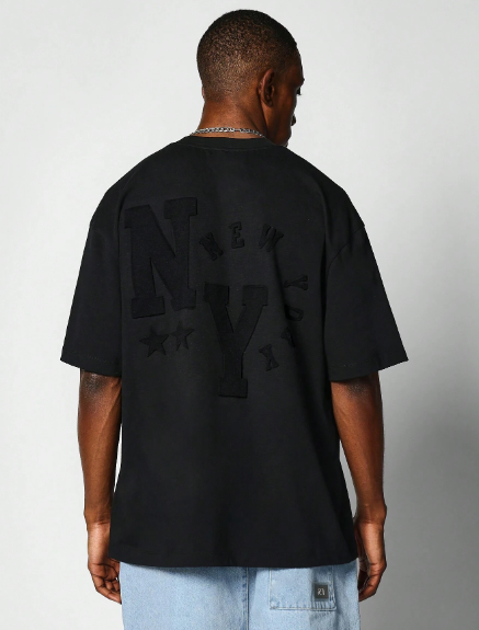 SUMWON Oversized Crew Neck Tee With Front And Back Embossed Graphic Print