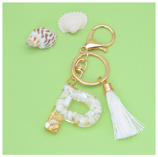 1Pc Gold Tassel Alphabet Keychain English Letter Keyring Glitter Gradient Resin Gold Leaf Crafts Car Mirror Handbag Charms P