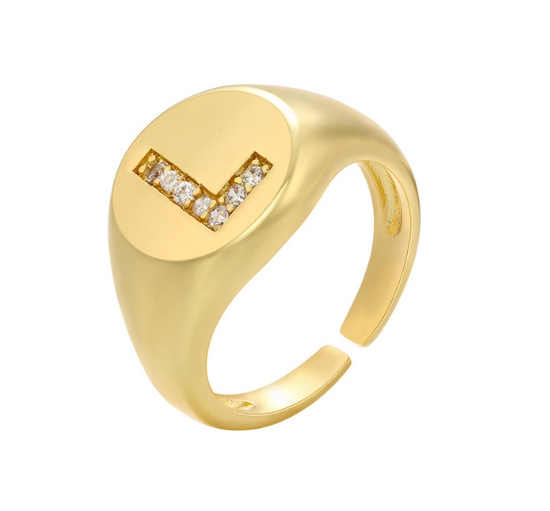 Maxzone A-Z Letter Hip Hop Gold Color Metal Finger Rings Adjustable Opening Ring Initials Name Alphabet Female Party Fashion Jewelry L