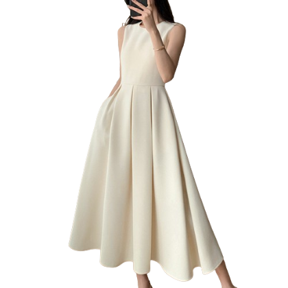 Lovito Women Casual Plain Zipper Dress LNL36118 (Off White)