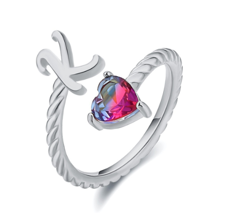 Letter Ring 925 Silver 26 Letters A-Z Initial Ring Open Gradient Zircon Ring for Women Jewelry Gift K