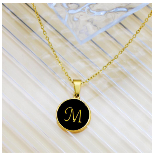 GnG Jewelry Letter A-Z Pendant Black Letter Cursive Design Stainless Steel Necklace For Fashion M