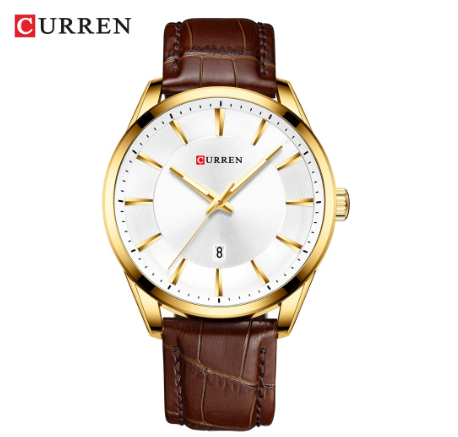 Curren Original Brand Men's Watch Leather Waterproof Fashion Casual Business Quartz 8365 X  GOLD WHITE