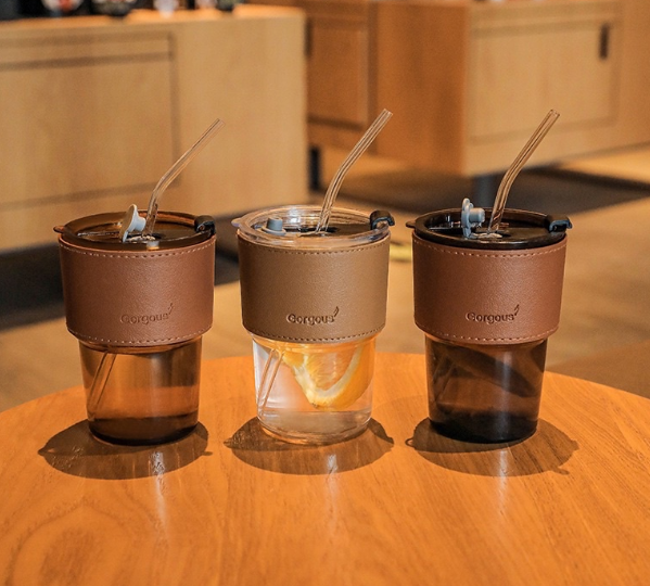 Glass Straw Cup Coffee Mug with Lid Tumbler for Hot & Cold Drinks 400ML