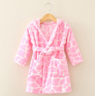 Toddler Baby Boys Girls Print Thick Warm Flannel Bathrobe Night-robe Pajamas