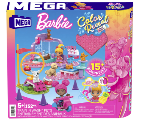 Megabloks Color Reveal Mega Barbie Train 'N Wash Pets Playset