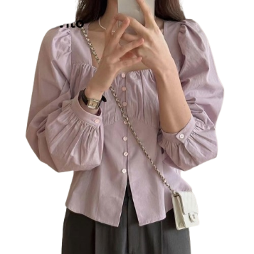Lovito Women Casual Plain Button Front Pleated Blouse LNE37095 (Purple)