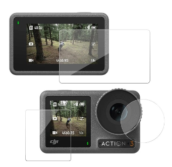 Telesin Tempered Glass Lens Screen Protector Ultra Clear DJI Action 4 & Action 3 Cameras OA-FLM-007