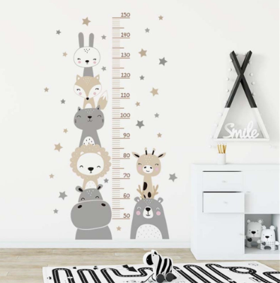 Cute Cartoon Animals Wall Sticker Baby Height Measurement Stickers Home Decor Nursery Wallpaper Art Decals Kids Room Decoration