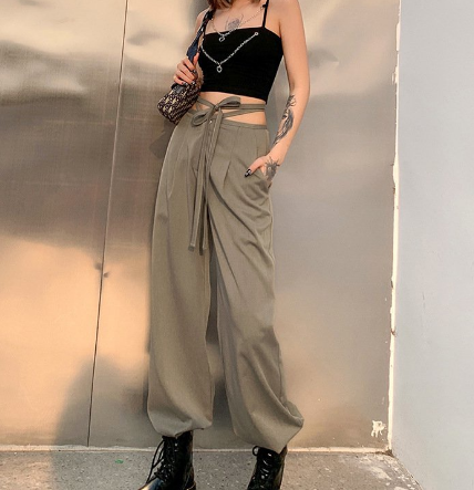 Women Causal Strap Waist Loose Suit Pants