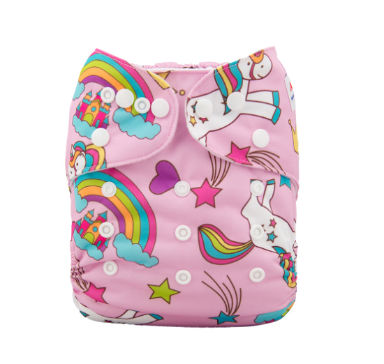 Alva Baby Cloth Diapers 1Set With Bamboo Charcoal Insert Printed Washable Diapers Cloth Diaper Pocket Nappy D13