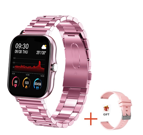 FILIEKEU Smart Watch Men Women Waterproof Sports Fitness Bluetooth Call Couple For Android And Ios  PINK STEEL BELT
