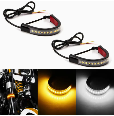 Upgrade Your Motorcycle with These Dual-Color LED Fork Turn Signal Blinkers - Waterproof & Universal Fit!