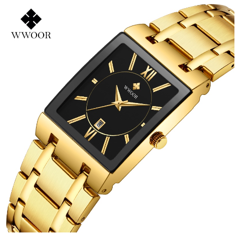 Wwoor Men Watches Waterproof Quartz Gold Watch Stainless Steel Strap Wristwatch Business 8858 003