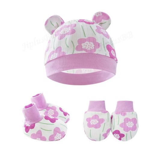 Baby hat Baby Mittens Booties Set newborn cap infant hats fashion Soft Cotton newborns Beanie