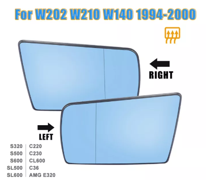 Side Wing Mirror Glass Heated with Backing Plate For Mercedes-Benz W202 E W210 S W140 1994-2000
